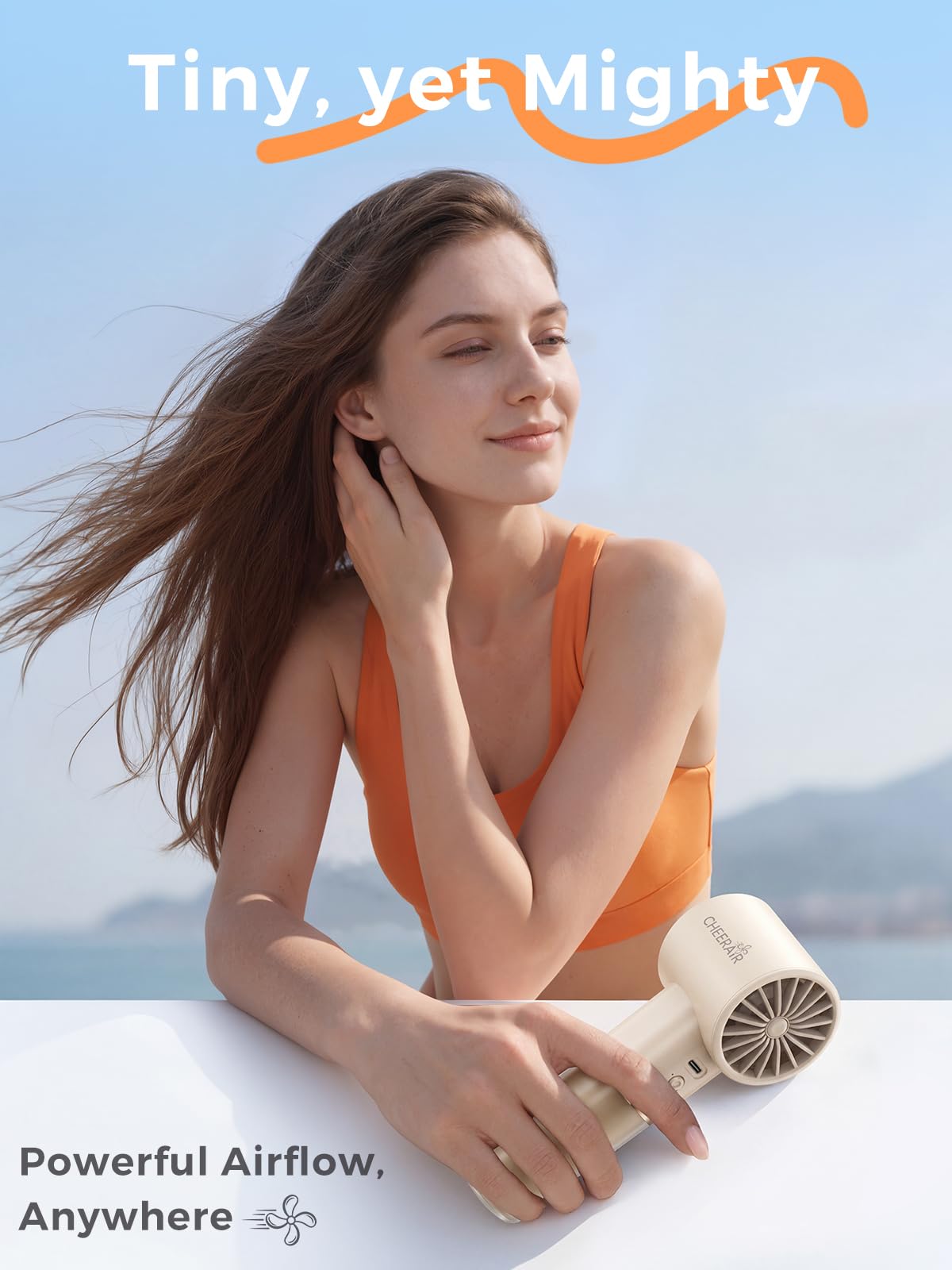Cheerair portable fan charging via USB-C for all-day power