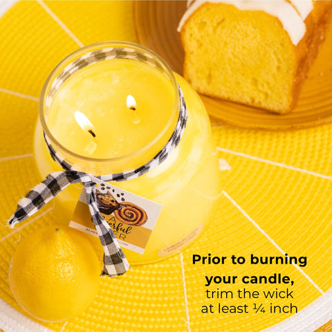 A Cheerful Giver lemon candle enhances living room ambiance and mood