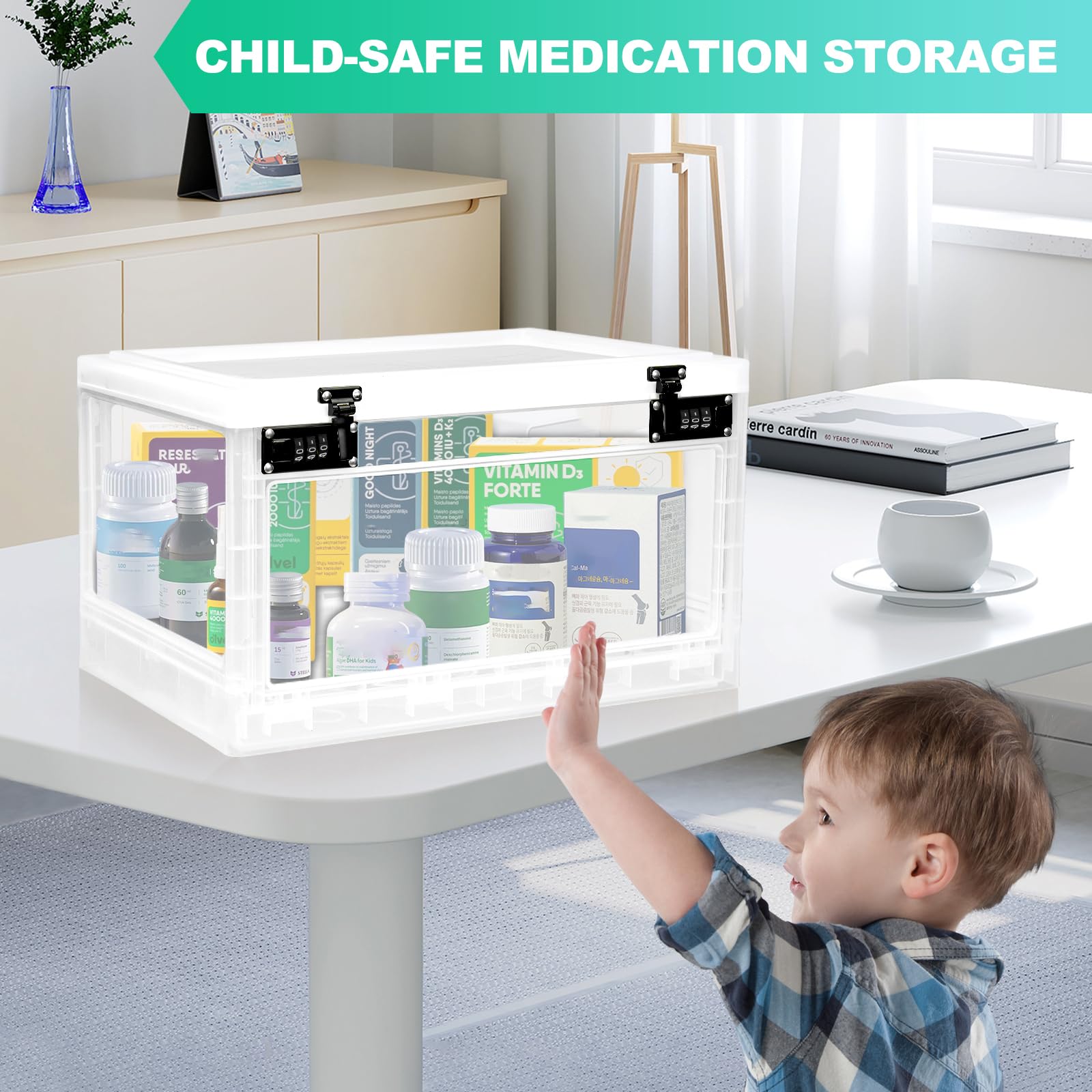 chefeggukk 24L lockable box designed for medicines, snacks, and devices