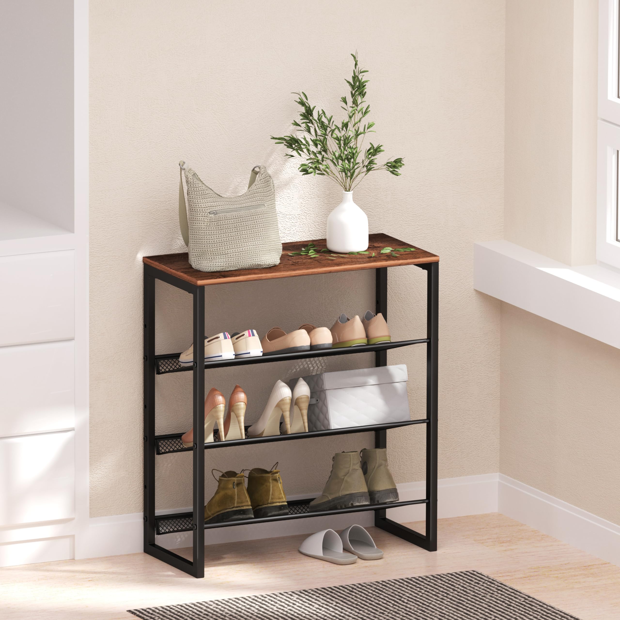 CHEMPFR Industrial Shoe Rack four-tier design maximizes closet capacity