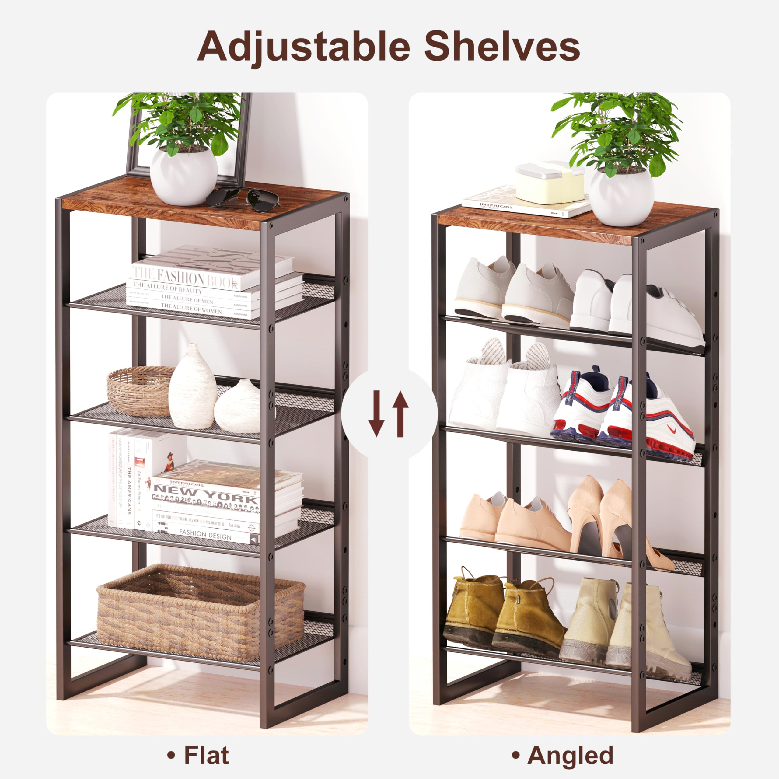 CHEMPFR Narrow 5-Tier Shoe Rack wood-top close-up highlights decorative surface.