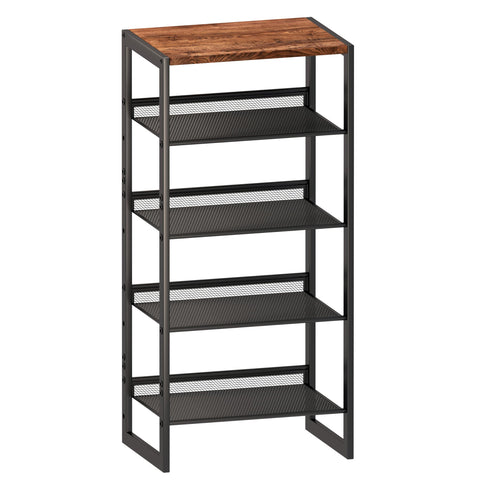CHEMPFR Narrow 5-Tier Shoe Rack with wood top adds stylish, compact entryway storage.
