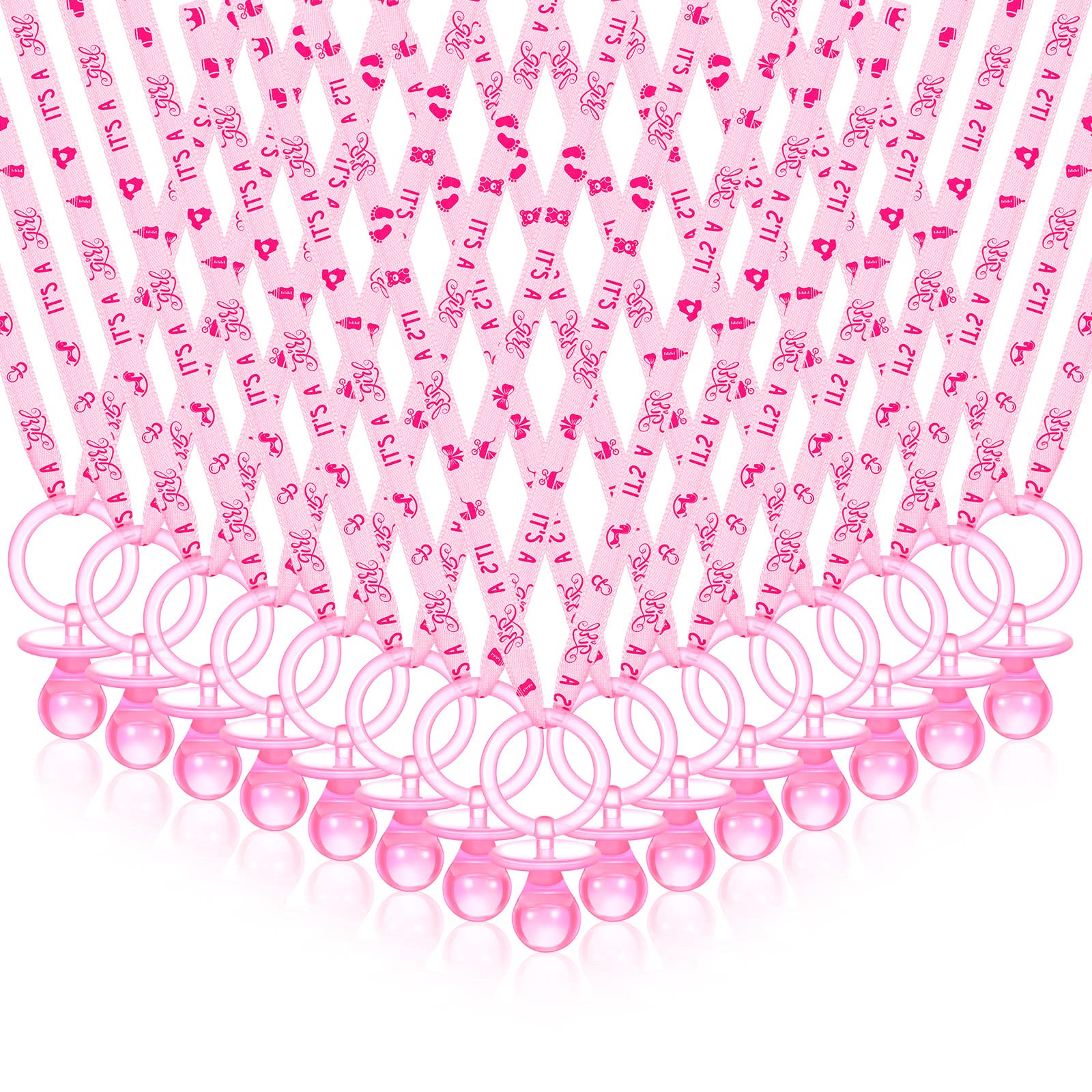 CHENGU pink acrylic pacifier necklace close-up for elegant party decor.