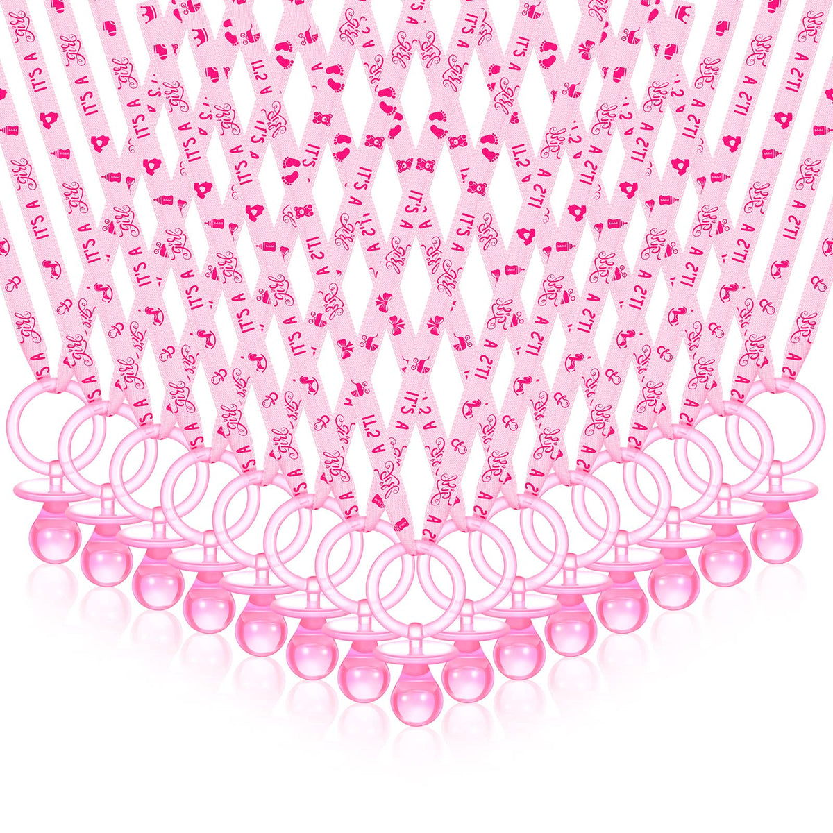 CHENGU pink acrylic pacifier necklace close-up for elegant party decor.