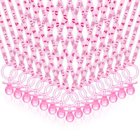 CHENGU pink acrylic pacifier necklace close-up for elegant party decor.