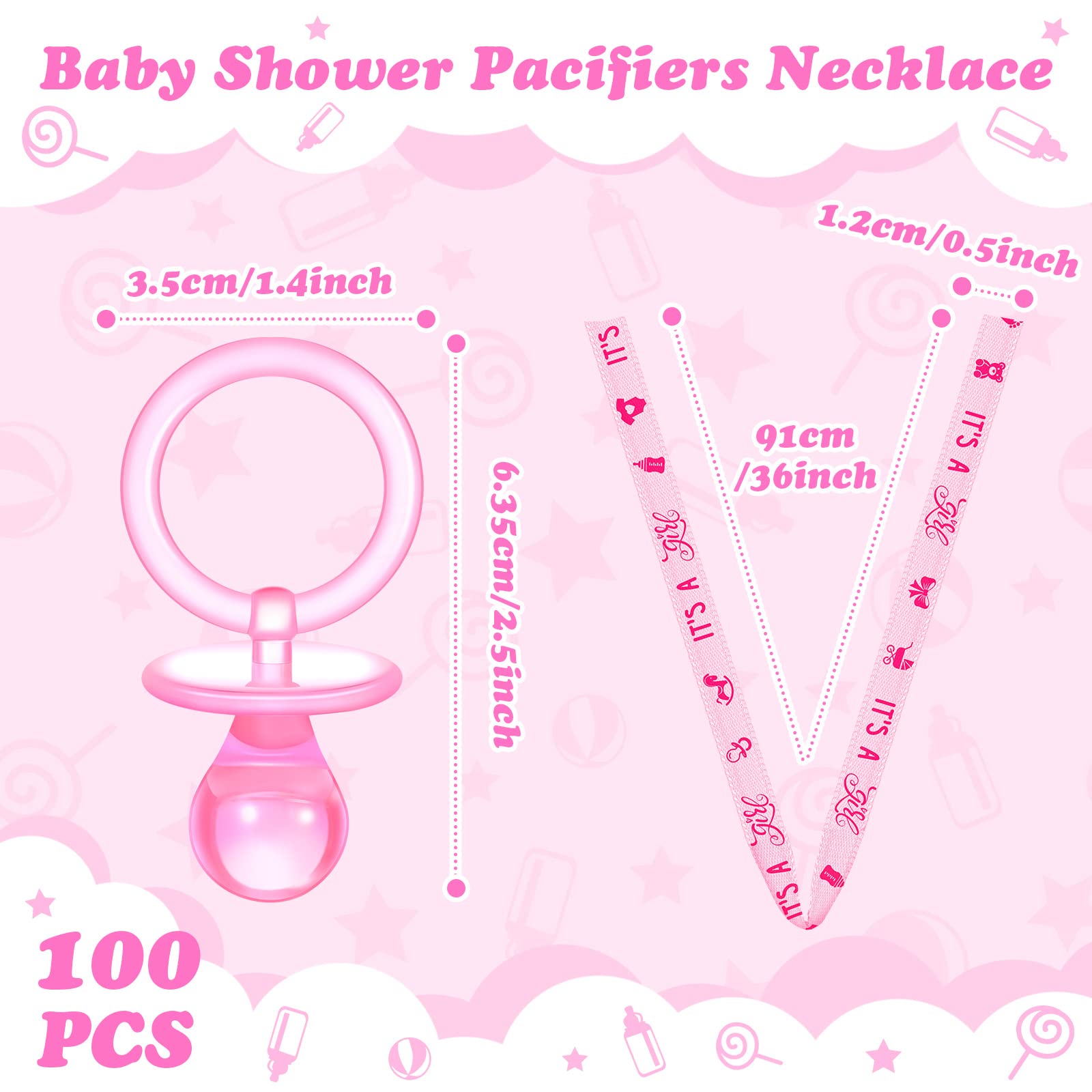 CHENGU pink pacifier necklace worn as cute accessory at celebrations.