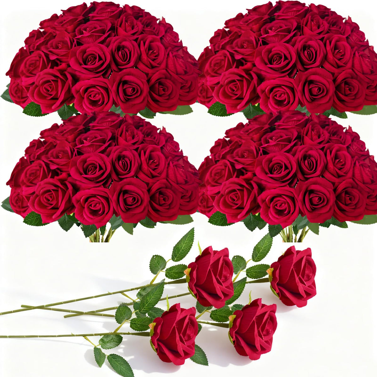 Cherica 100pcs red roses bundle for versatile wedding centerpieces and DIY decor.