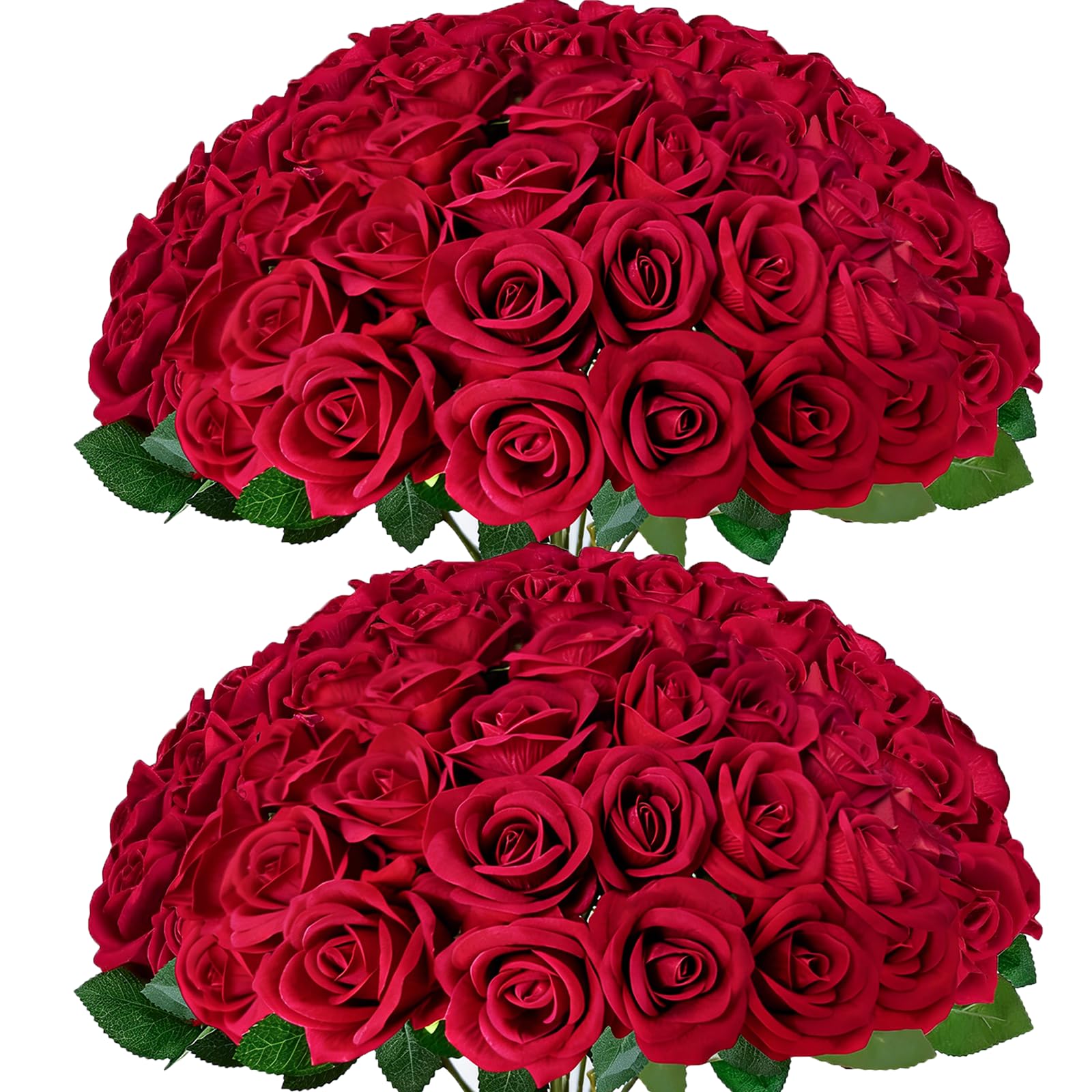 Cherica 50Pcs red artificial roses bouquet with detachable blooms for versatile decor.