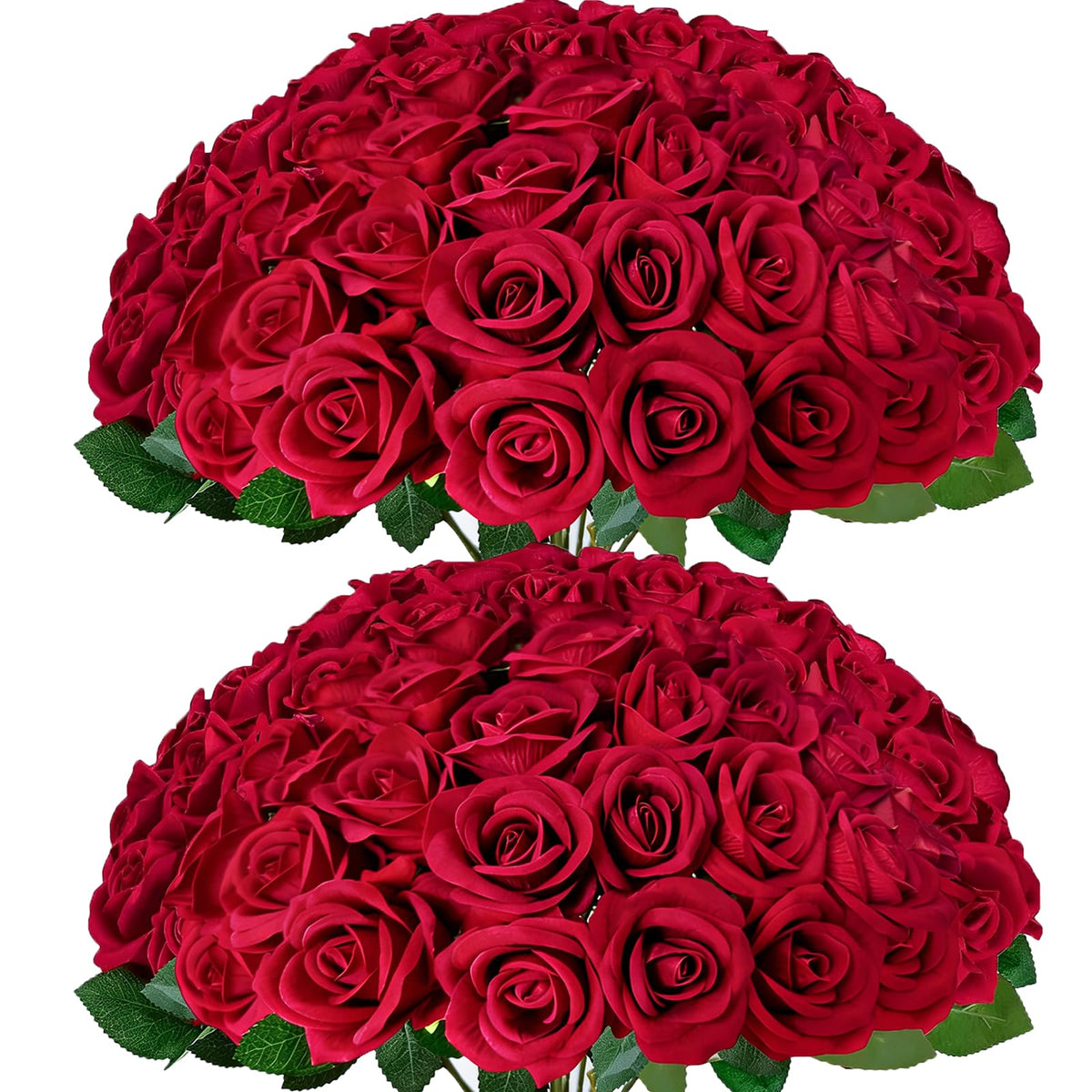 Cherica 50Pcs red artificial roses bouquet with detachable blooms for versatile decor.