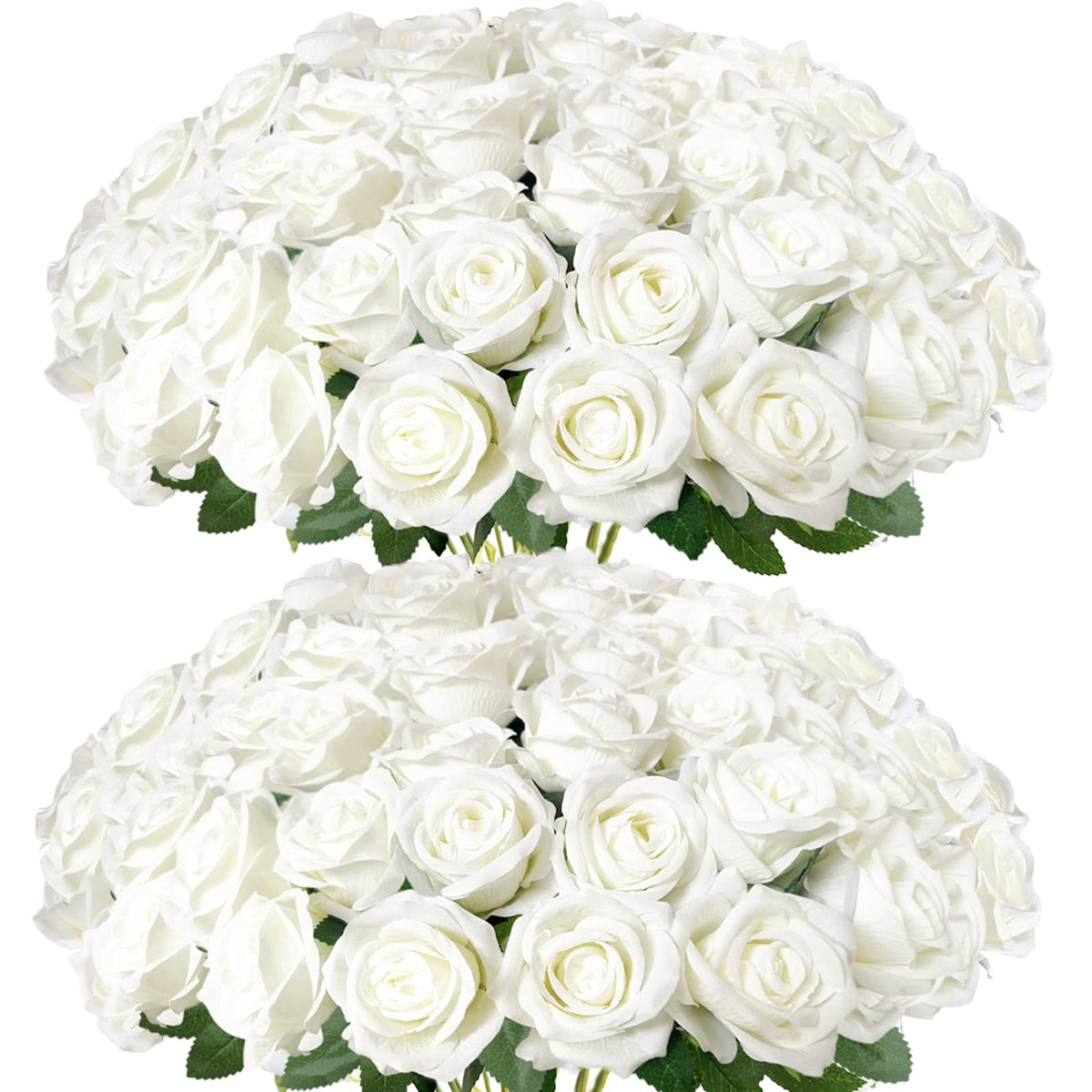 Cherica 50pcs white roses bundle with stems for versatile DIY decor.