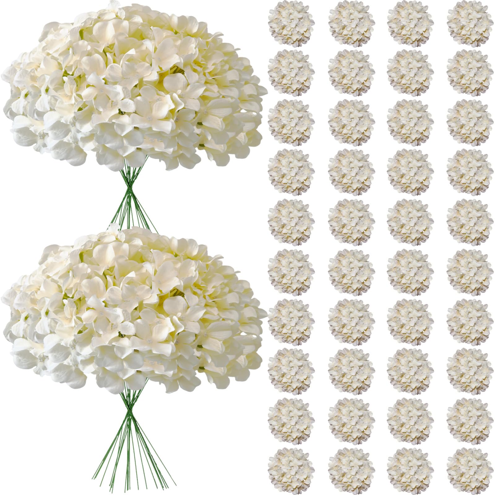 Cherica 65Pcs champagne hydrangea artificial flowers bulk with heads and stems for lasting arrangements