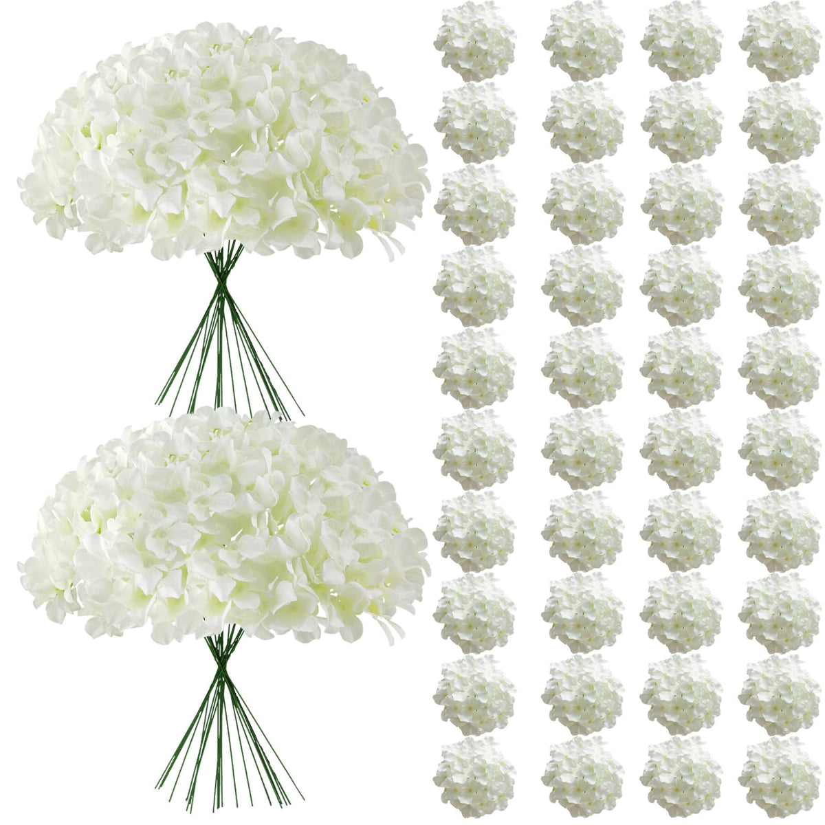 Cherica 65-piece white hydrangea heads for versatile arrangements.