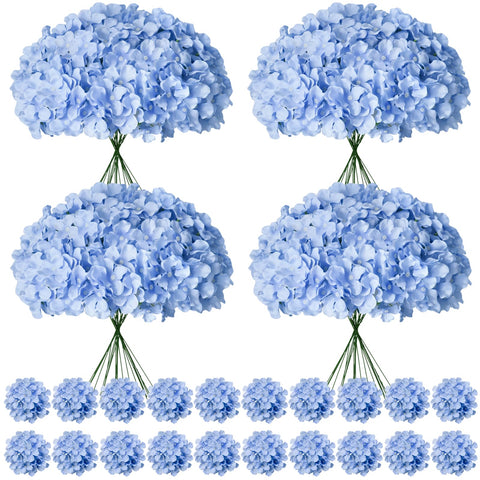 Cherica blue hydrangea flowers heads and stems for elegant wedding centerpieces.