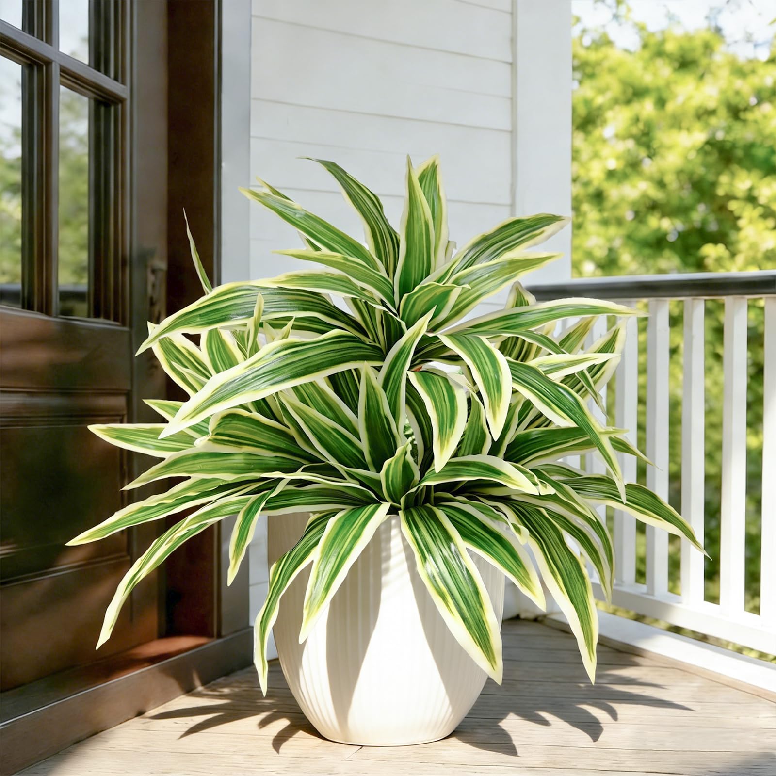 Cherica fake ferns outdoor UV resistance detail showing full cascade for patio decor