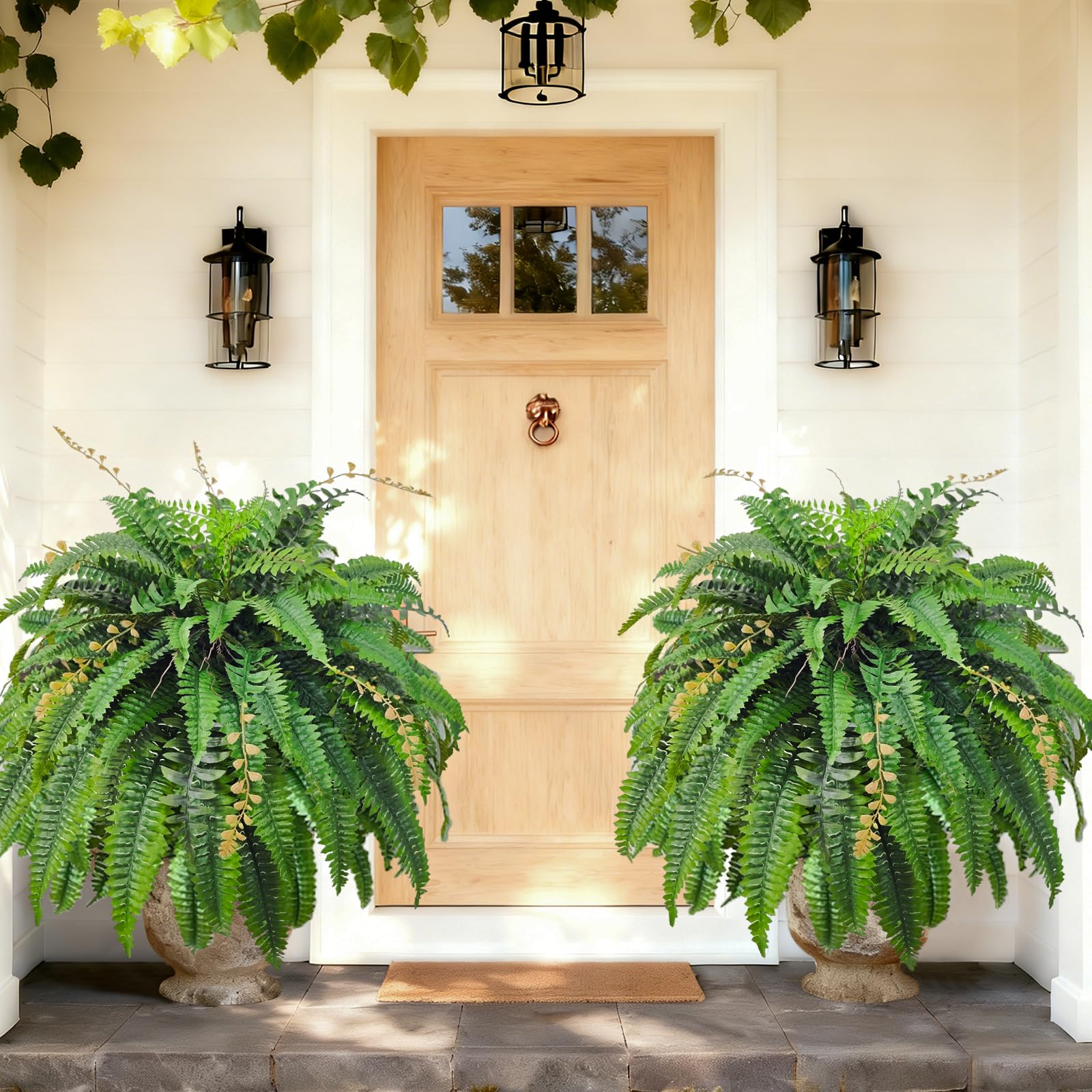 Cherica 48in Boston fern with 88 fronds for lush outdoor coverage.