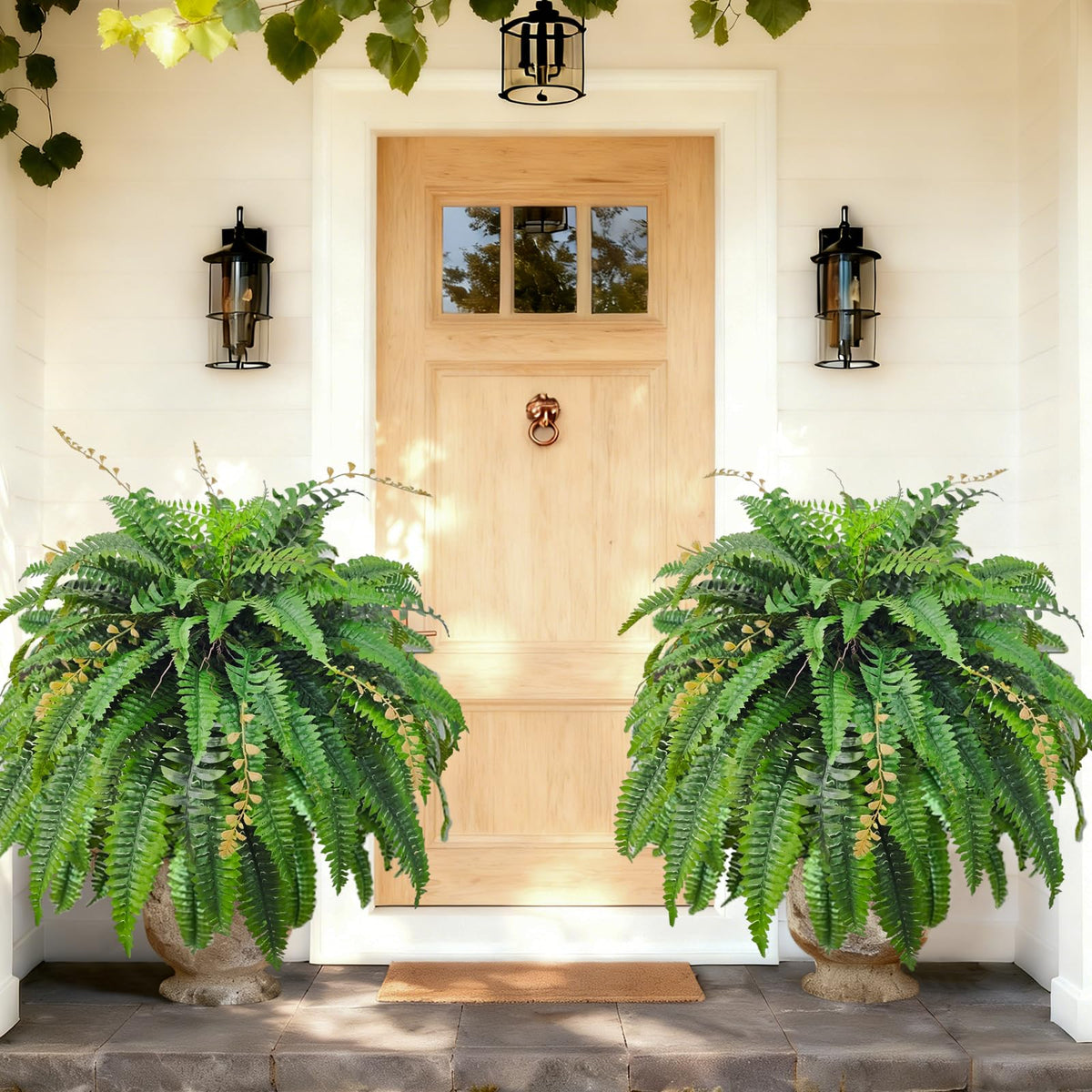 Cherica 48in Boston fern with 88 fronds for lush outdoor coverage.