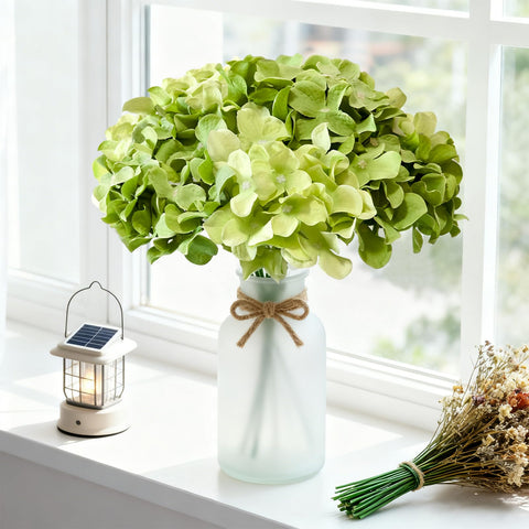 Cherica green mix hydrangea artificial blooms for wedding or party table styling.