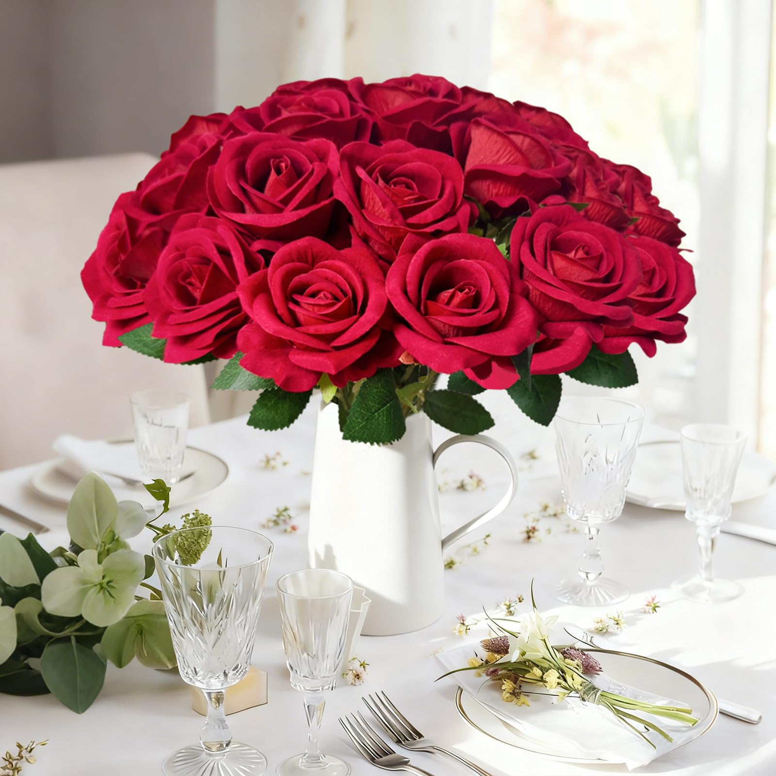 Cherica rose stems bendable and durable for easy vase and wreath layouts.