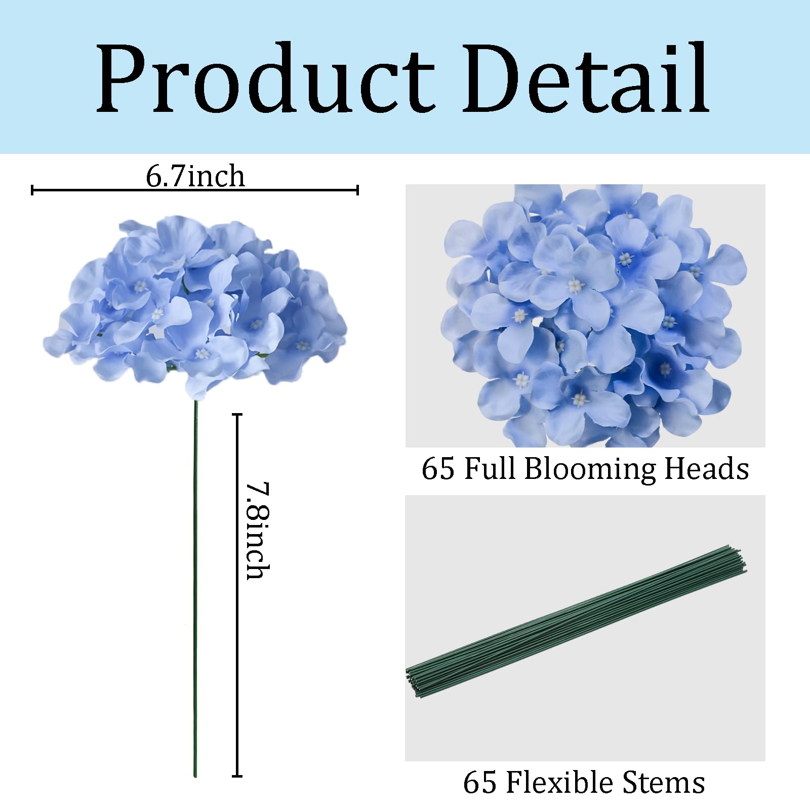Unassembled Cherica hydrangea heads and stems for easy customization