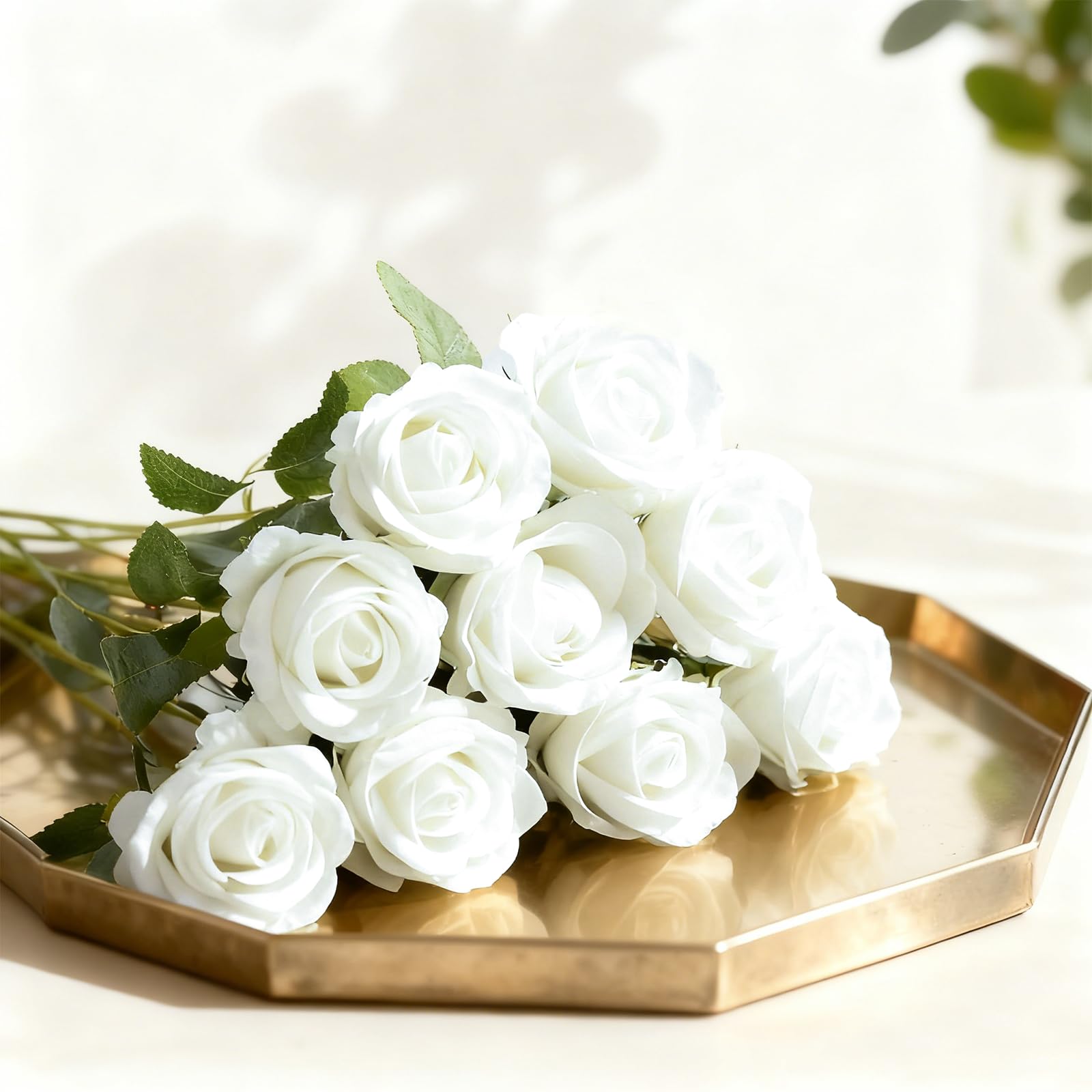 Cherica white rose heads and stems ready for customizable arrangements.