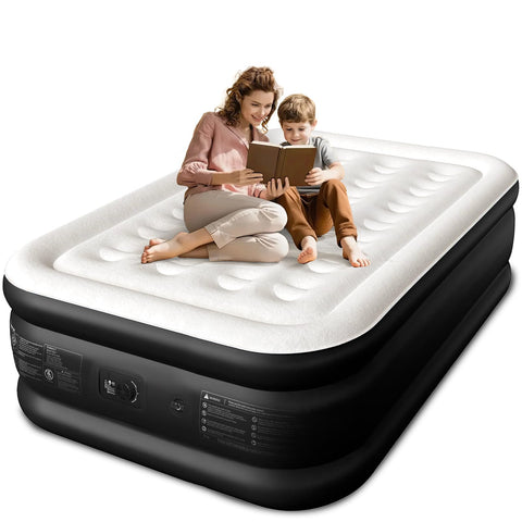 CHERIMOR full-size air mattress with built-in pump ready for guest room setup