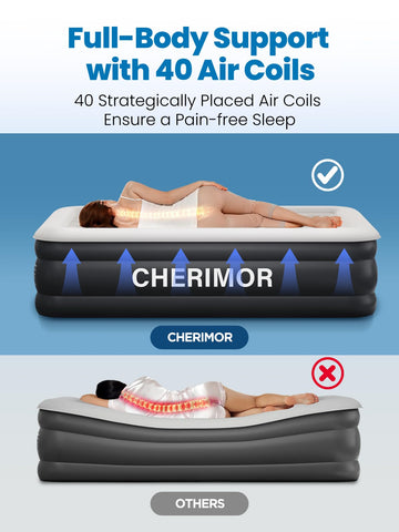 CHERIMOR Queen Air Mattress supports up to 800 lbs for stable sleep