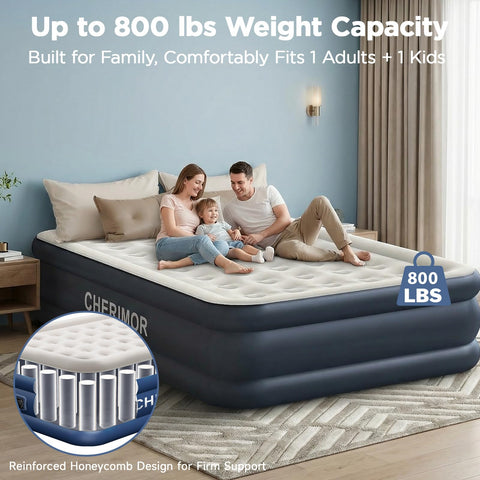 CHERIMOR Queen air mattress 800 lb capacity for reliable guest use