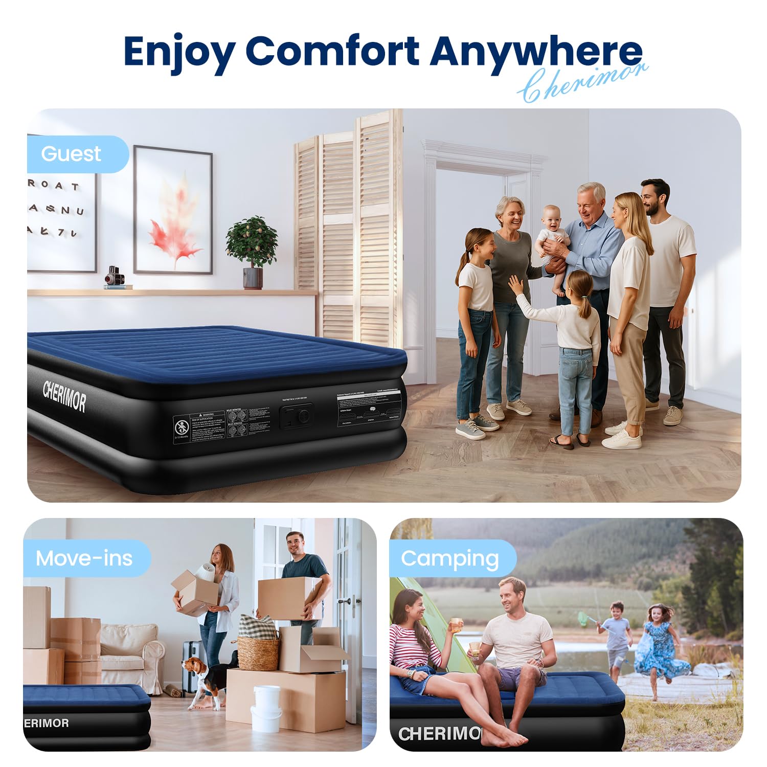 CHERIMOR Queen air mattress reinforced seams prevent leaks