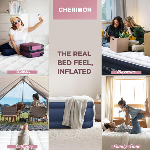 CHERIMOR Queen Air Mattress reinforced seams reduce sag for stability.