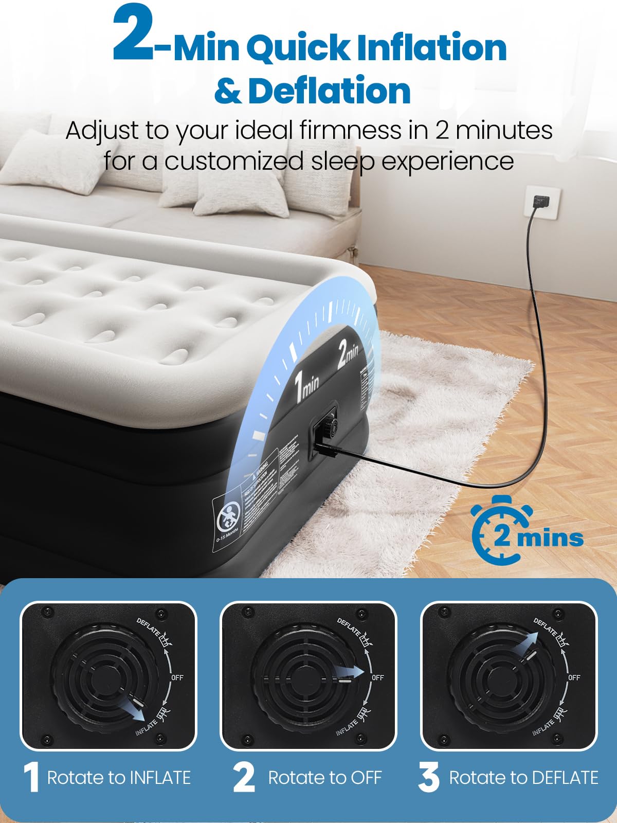 CHERIMOR built-in pump inflates in minutes for easy setup