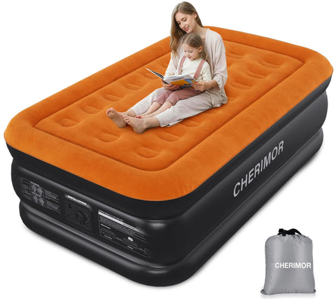 CHERIMOR Twin XL air mattress with built-in pump for quick setup