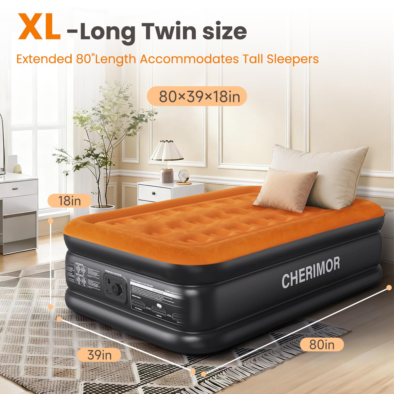 CHERIMOR Twin XL air mattress flocked top feels warm and skin-friendly