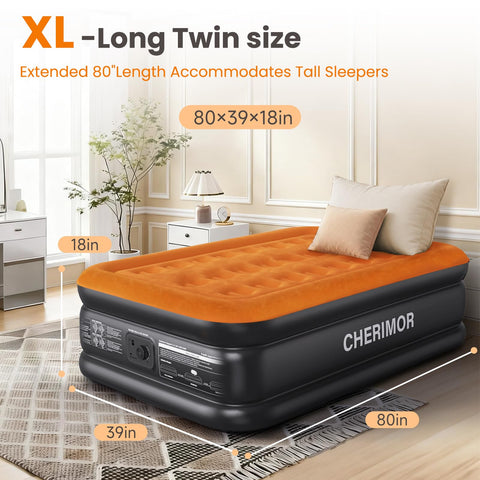CHERIMOR Twin XL air mattress flocked top feels warm and skin-friendly