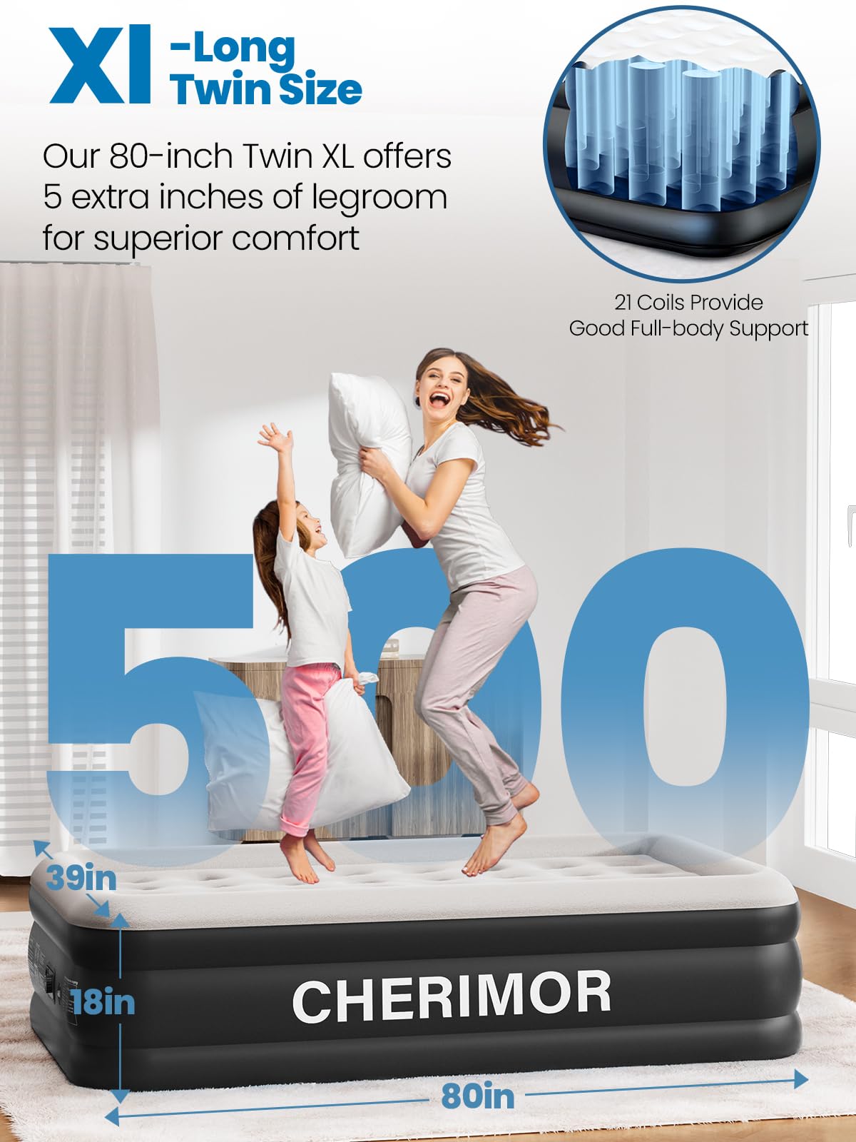 CHERIMOR Twin XL pillow-top look provides luxurious comfort