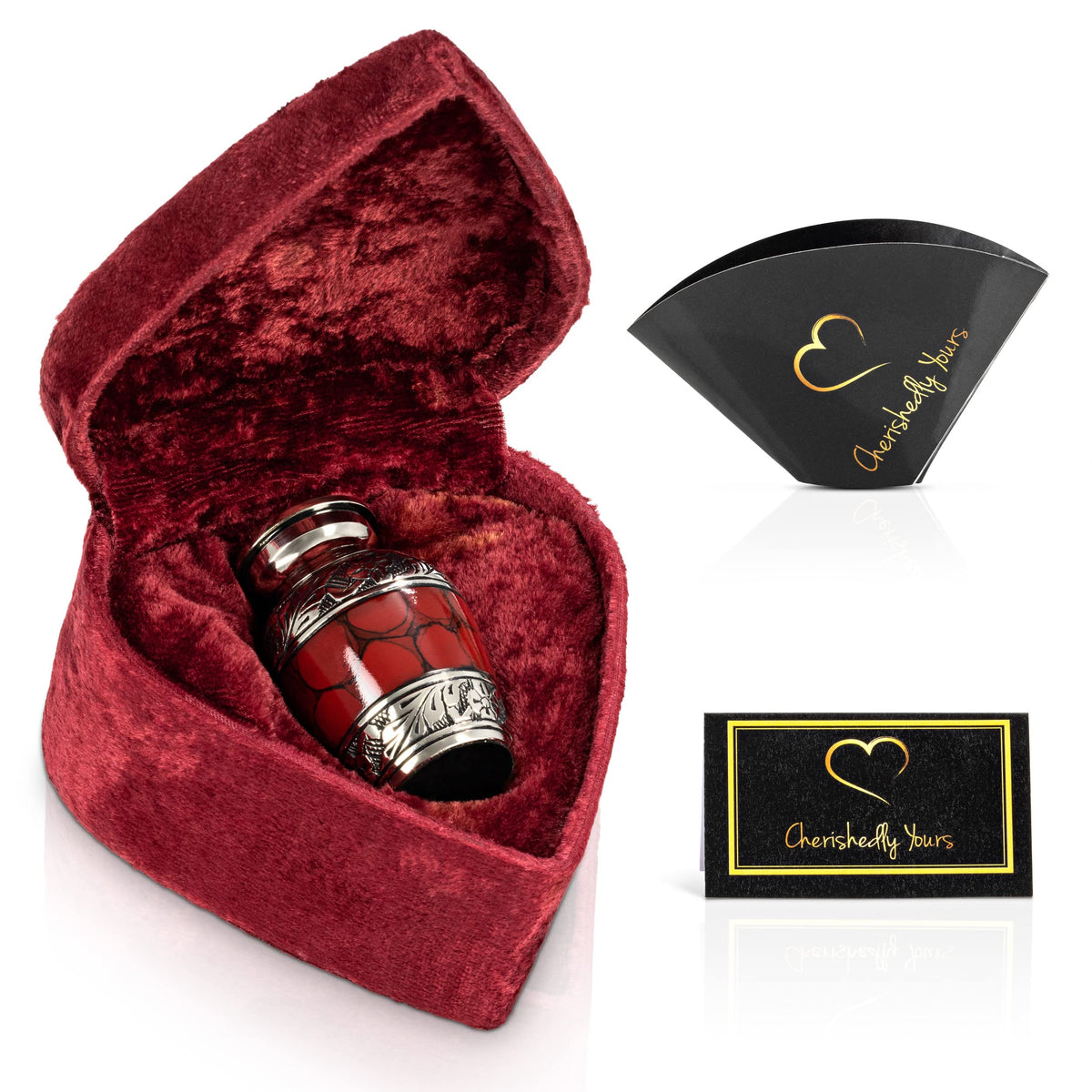 Cherishedly Yours crimson brass urn, hand engraved for a personal memory