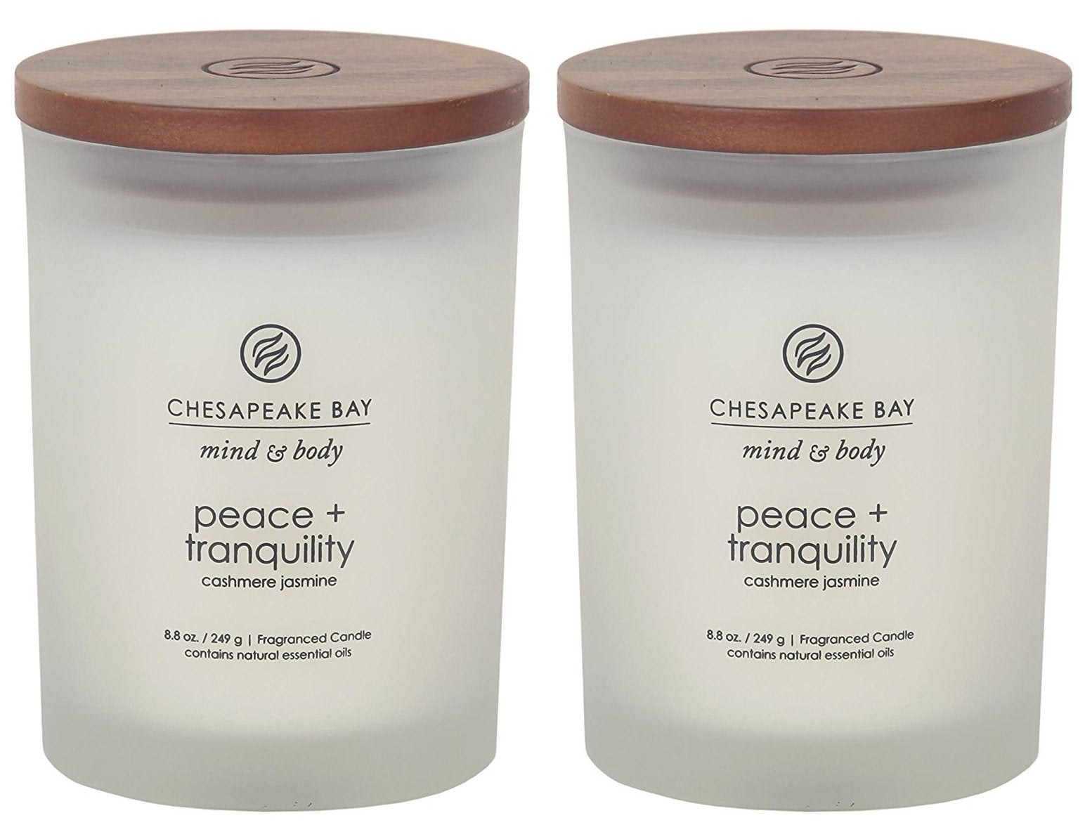 Chesapeake Bay Candle Peace + Tranquility cashmere jasmine jar glows softly for a calming space.