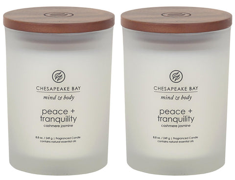 Chesapeake Bay Candle Peace + Tranquility cashmere jasmine jar glows softly for a calming space.