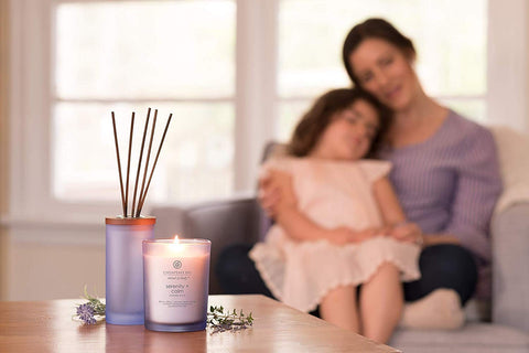 Chesapeake Bay Candle Serenity Calm decor scene illustrates cozy ambience for any room.