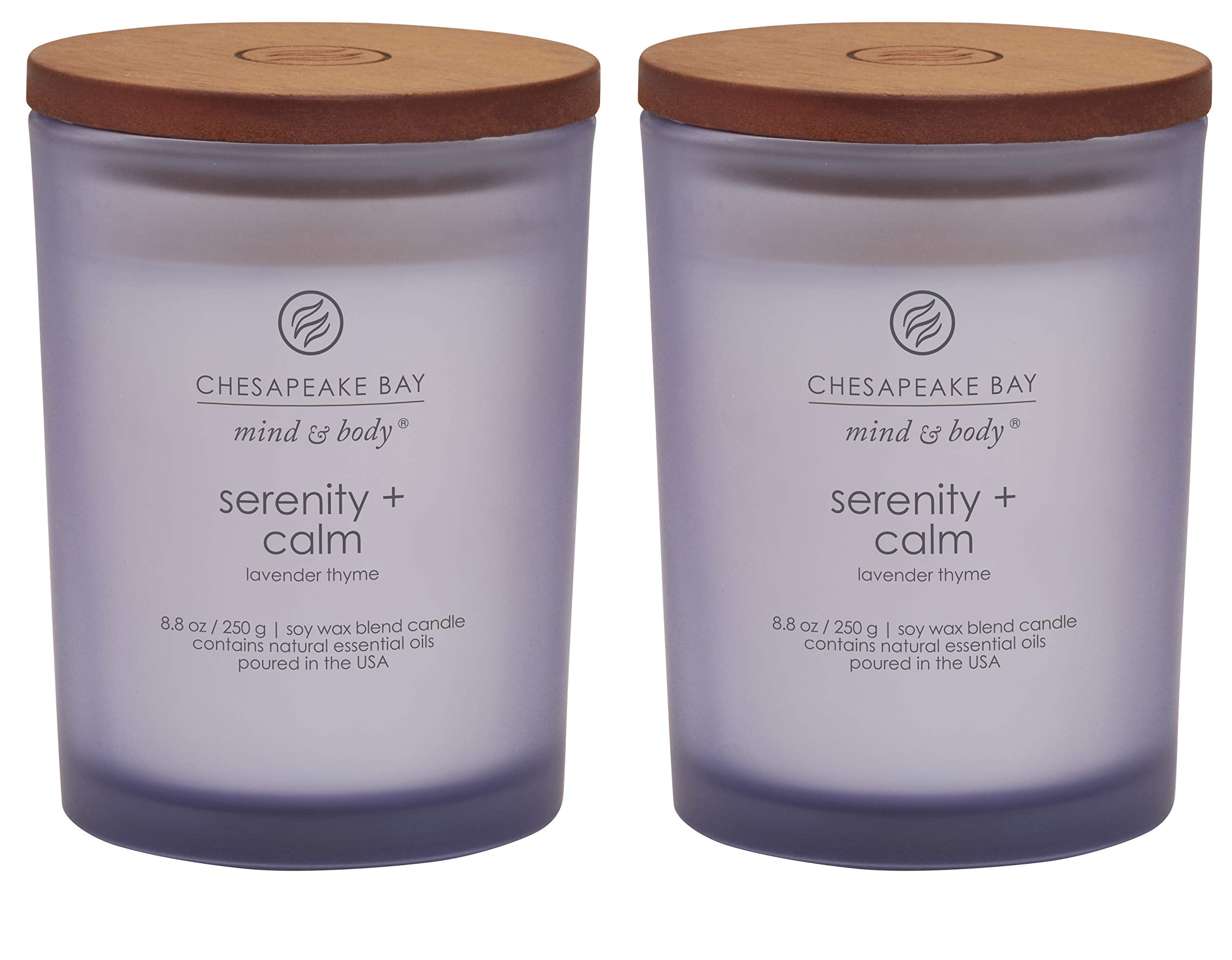 Chesapeake Bay Candle Serenity Calm lavender thyme medium jar two-pack on shelf provides tranquil home ambiance.