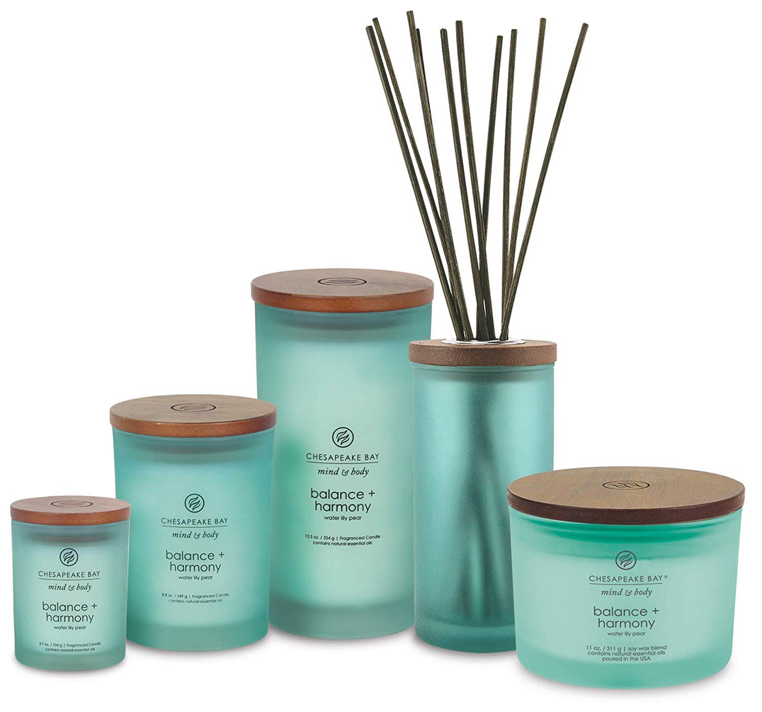 Chesapeake Bay Balance Harmony candle in a frosted jar softly glows to create a serene atmosphere.