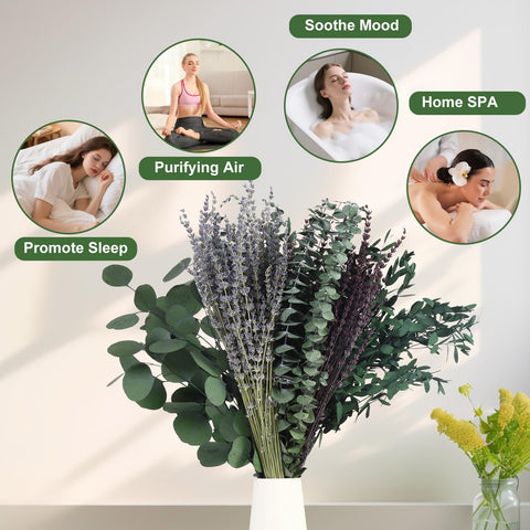Chflost shower decor with preserved eucalyptus for spa-style ambiance.