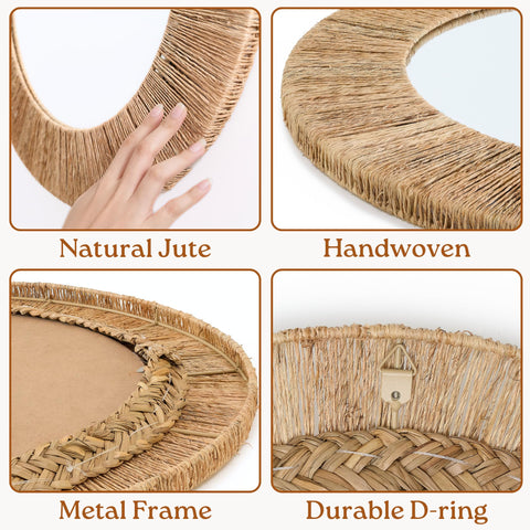 Chi An Home boho wall decor mirror enhances bedroom ambiance with natural fibers.