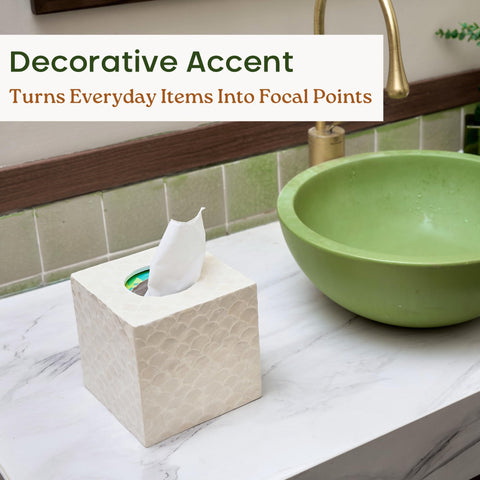 Chi An Home capiz cover in bathroom or dresser enhances coastal style.