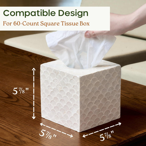 Chi An Home capiz tissue box cover bottom slider detail highlights easy access.