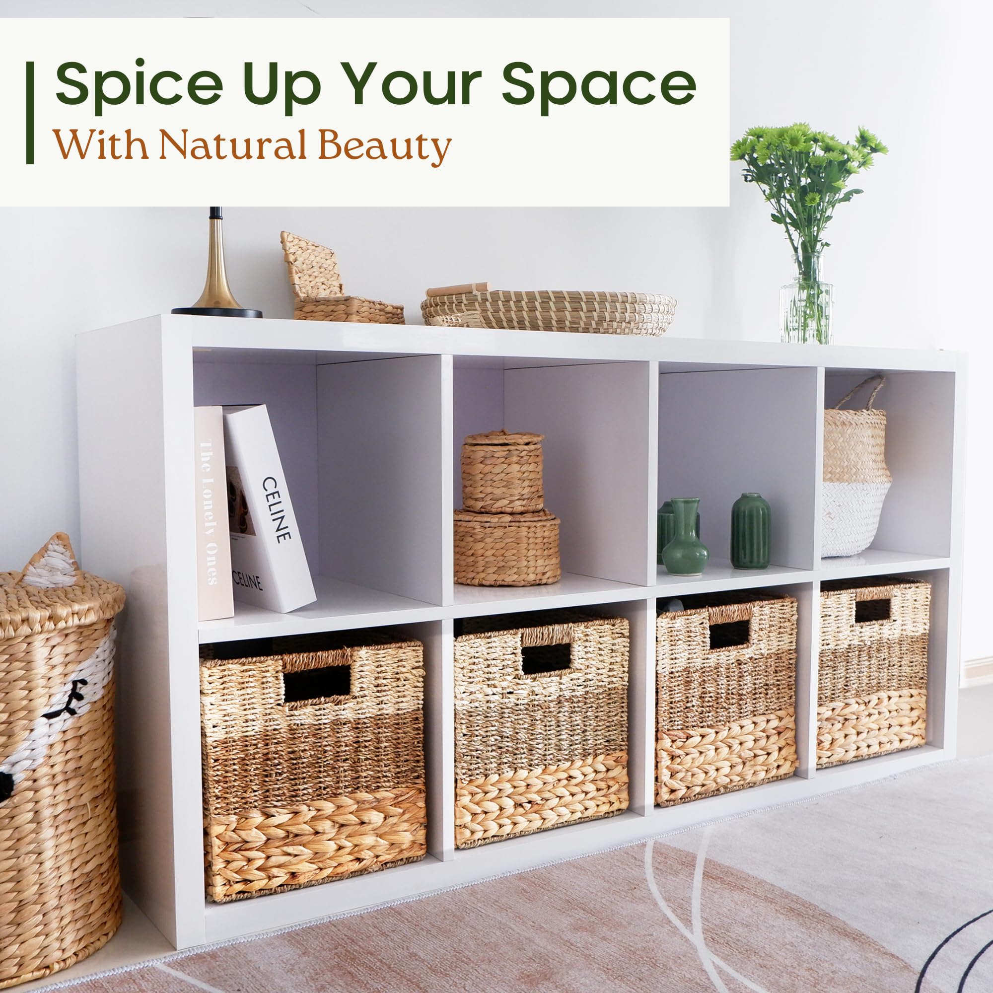 Chi An Home foldable wicker bin with handles for easy transport between rooms