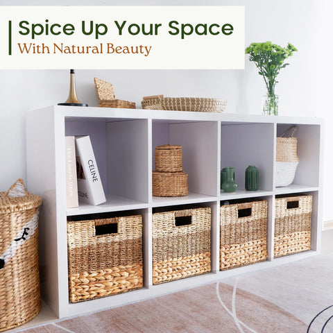 Chi An Home foldable wicker bin with handles for easy transport between rooms