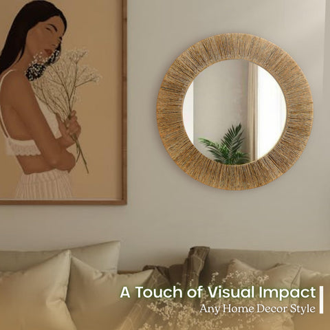 Chi An Home gift-worthy natural jute mirror for housewarmings and holidays.