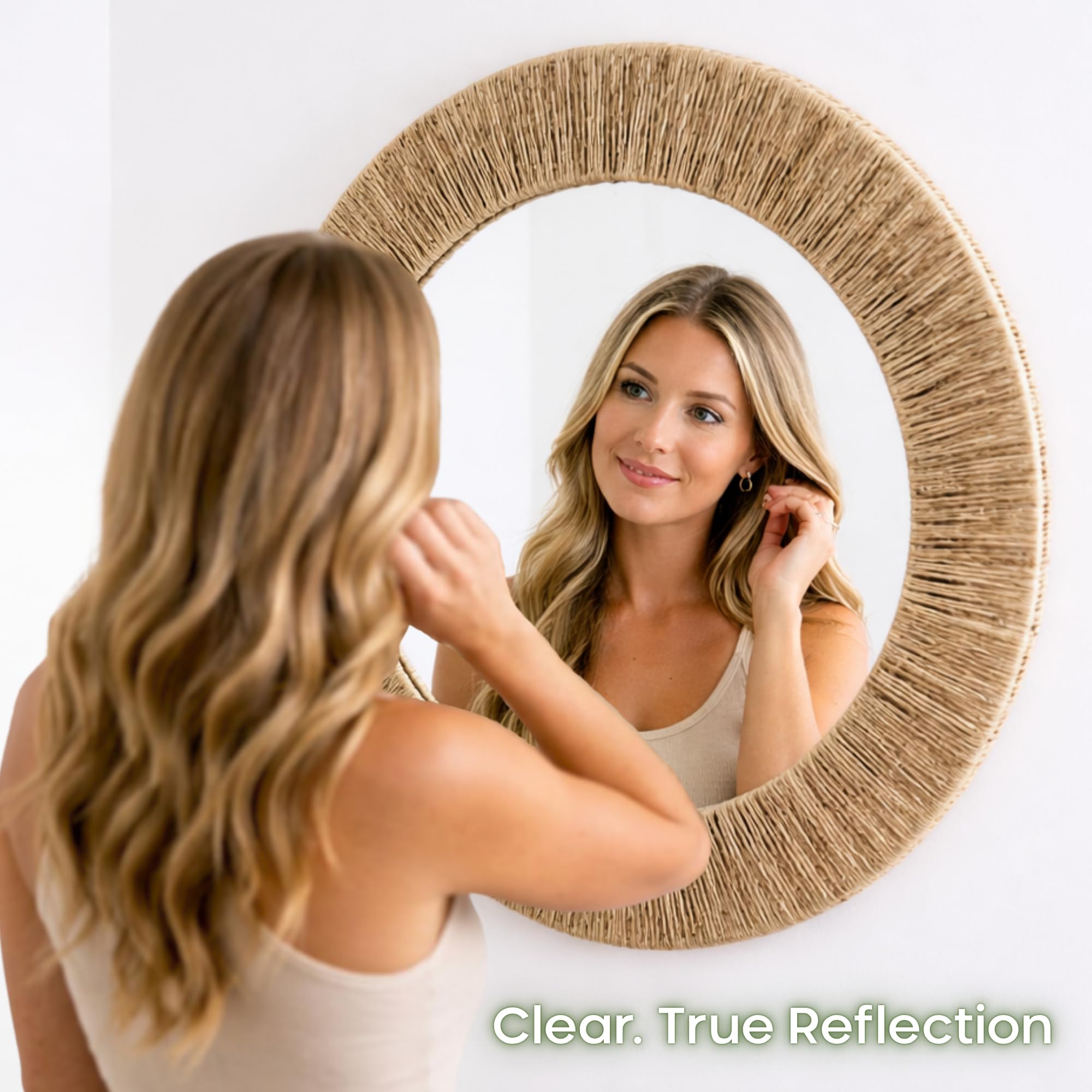 Chi An Home round mirror with metal frame adds durable farmhouse charm.