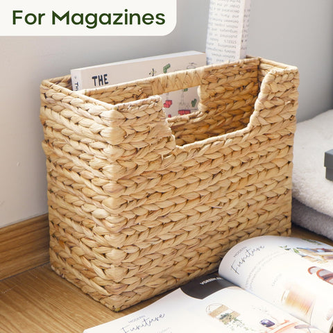Chi An Home basket with a sturdy metal frame supports heavier reading materials.
