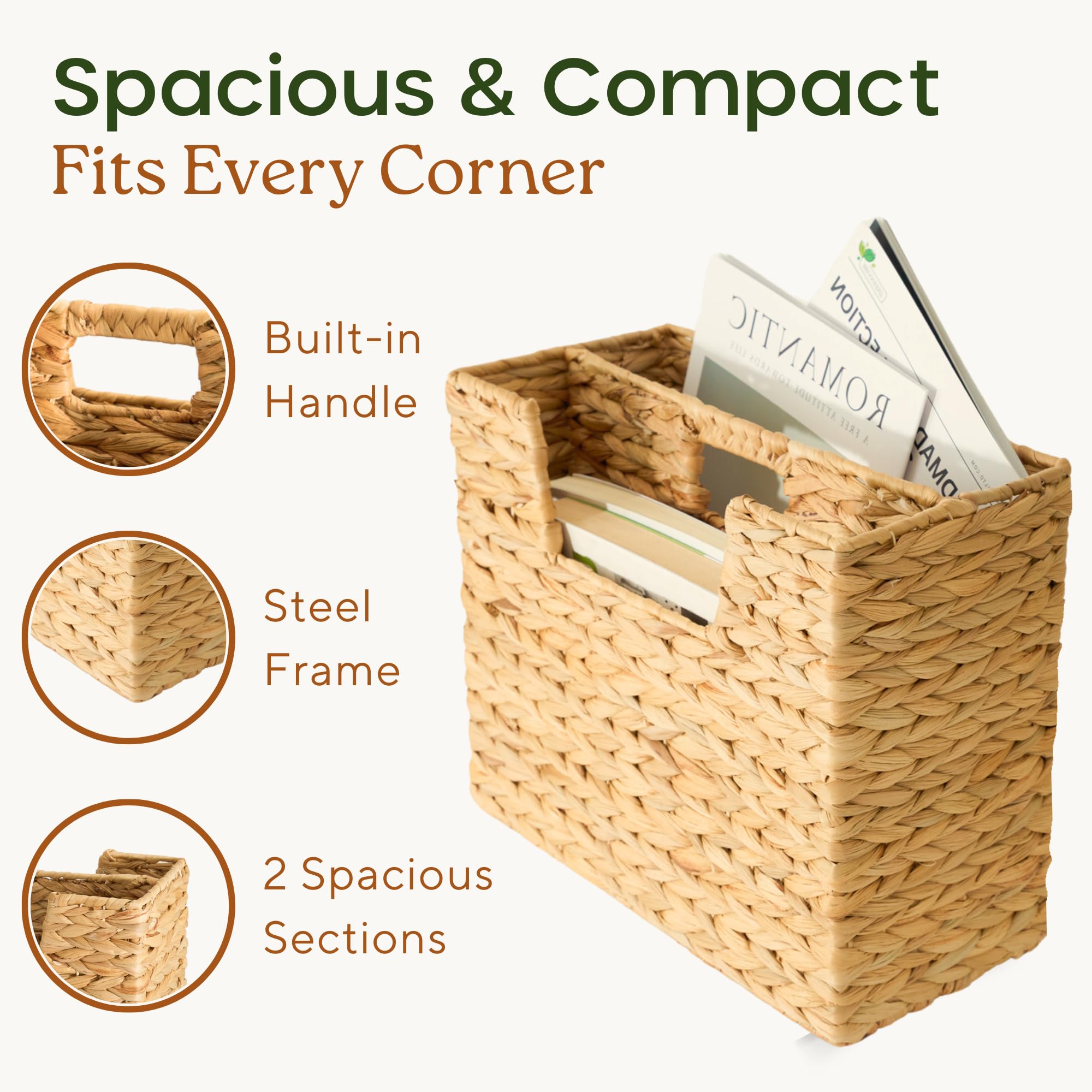 Chi An Home two-compartment organizer keeps magazines and books neatly separated.